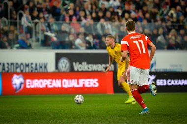 SAINT-PETERSBURG, RUSSIA - November 16, 2019:  Roman Zobnin player during UEFA EURO 2020 qualifying match between national team Russia against Belgium national team, Russia