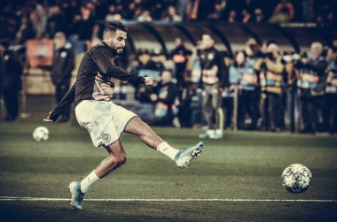 KHARKIV, UKRAINE - September 18, 2019: Riyad Mahrez player during the UEFA Champions League match between Shakhtar Donetsk vs Manchester City (England), Ukraine