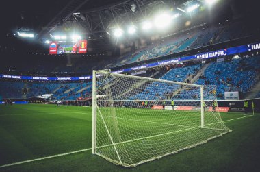 SAINT-PETERSBURG, RUSSIA - November 16, 2019: General view of the Gazprom Arena stadium with inside view behind the gate during UEFA EURO 2020 qualifying match between Russia against Belgium, Russia