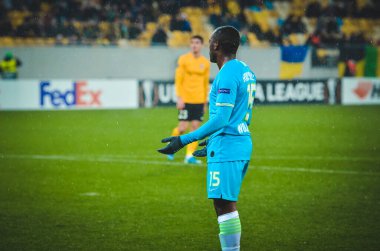 Lviv, Ukrayna - 28 Kasım 2019: Uefa Avrupa Ligi karşılaşmasında Jerome Roussillon oyuncusu Alexandria (Ukrayna) - Wolfsburg (Almanya), Ukrayna