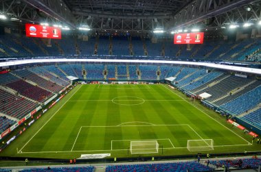 SAINT-PETERSBURG, RUSSIA - November 16, 2019: General view of the Gazprom Arena stadium with inside view during UEFA EURO 2020 qualifying match between national team Russia against Belgium, Russia