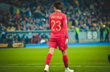 Kyiv, Ukrayna - 14 Ekim 2019: Uefa Euro 2020 ön eleme maçında Joao Felix oyuncusu Ukrayna milli takımı Ukrayna milli takımı Ukrayna 'ya karşı
