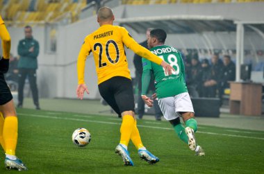 LVIV, UKRAINE - November 07, 2019: Arnaud Nordin player during the UEFA Europa League match between Alexandria (Ukraine) vs AS Saint Etienne (France), Ukraine