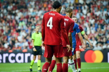 Istanbul, Turkey - August 14, 2019: Virgil van Dijk player during the UEFA Super Cup Finals match between Liverpool and Chelsea at Vodafone Park in Vodafone Arena, Turkey