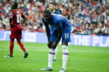 Istanbul, Turkey - August 14, 2019: Kurt Zouma during the UEFA Super Cup Finals match between Liverpool and Chelsea at Vodafone Park in Vodafone Arena, Turkey