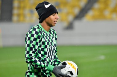 Lviv, Ukrayna - 28 Kasım 2019: Joao Victor Uefa Avrupa Ligi karşılaşmasında Alexandria ile Wolfsburg (Almanya), Ukrayna