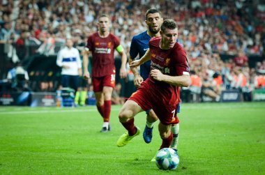 Istanbul, Turkey - August 14, 2019: James Milner during the UEFA Super Cup Finals match between Liverpool and Chelsea at Vodafone Park in Vodafone Arena, Turkey