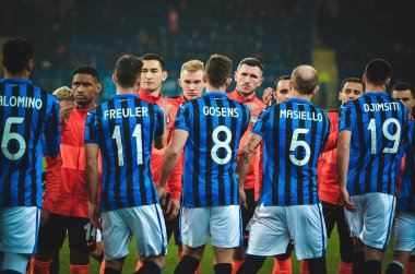KHARKIV, UKRAINE - December 11, 2019: Line up Atalanta BC  player during the UEFA Champions League match between Shakhtar vs Atalanta Bergamasca Calcio BC (Italy), Ukraine