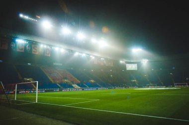 KHARKIV, UKRAINE - December 11, 2019: General view of the stadium close-up during the UEFA Champions League match between Shakhtar vs Atalanta (Italy), Ukraine