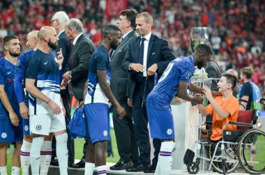 Istanbul, Turkey - August 14, 2019: FootChelsea football players received silver medals r after the UEFA Super Cup Finals match between Liverpool and Chelsea at Vodafone Park, Turkey