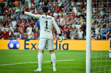 Istanbul, Turkey - August 14, 2019: Kepa Arrizabalaga player during the UEFA Super Cup Finals match between Liverpool and Chelsea at Vodafone Park in Vodafone Arena, Turkey