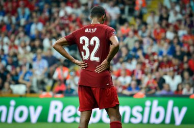 İstanbul, Türkiye - 14 Ağustos 2019: Joel Matip Uefa Süper Kupası Finalleri 'nde Liverpool ile Chelsea arasında Vodafone Park, Vodafone Arena, Türkiye