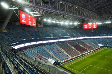 SAINT-PETERSBURG, RUSSIA - November 16, 2019: General view of the Gazprom Arena stadium with inside view during UEFA EURO 2020 qualifying match between national team Russia against Belgium, Russia