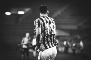 KHARKIV, UKRAINE - December 11, 2019: Berat Djimsiti player during the UEFA Champions League match between Shakhtar vs Atalanta Bergamasca Calcio BC (Italy), Ukraine