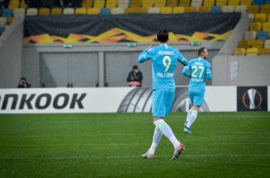 Lviv, Ukrayna - 28 Kasım 2019: Uefa Avrupa Ligi maçında Wout Weghorst oyuncusu Alexandria (Ukrayna) - Wolfsburg (Almanya), Ukrayna