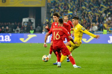 Kyiv, Ukrayna - 14 Ekim 2019: Uefa Euro 2020 ön eleme maçında Joao Felix oyuncusu Ukrayna milli takımı Ukrayna milli takımı Ukrayna 'ya karşı