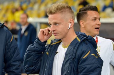 Kyiv, Ukrayna - 14 Ekim 2019: Oleksandr Zinchenko Uefa Euro 2020 ön eleme karşılaşmasında milli takım Ukrayna ile Portekiz milli takımı Ukrayna arasında oynanan karşılaşma