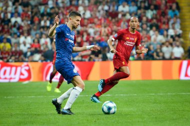İstanbul, Türkiye - 14 Ağustos 2019: Türkiye 'nin Vodafone Arena kentindeki Vodafone Park' ta Liverpool ile Chelsea arasında oynanan Uefa Süper Kupası Finalleri sırasında futbolcu