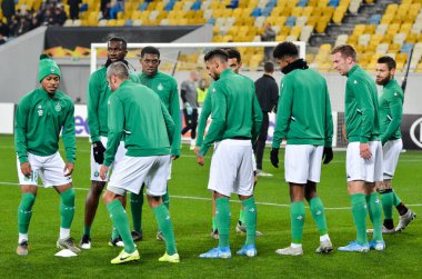 LVIV, UKRAINE - November 07, 2019: AS Saint Etienne player training session during the UEFA Europa League match between Alexandria (Ukraine) vs AS Saint Etienne (France), Ukraine