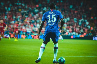 Istanbul, Turkey - August 14, 2019: Kurt Zouma player during the UEFA Super Cup Finals match between Liverpool and Chelsea at Vodafone Park in Vodafone Arena, Turkey