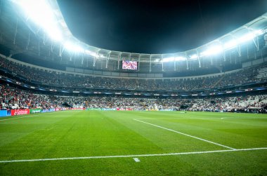 Istanbul, Turkey - August 14, 2019: Vodafon Arena stadium close up during the UEFA Super Cup Finals match between Liverpool and Chelsea at Vodafone Park in Vodafon Arena, Turkey