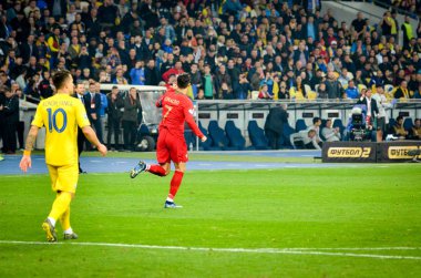 Kyiv, Ukrayna - 14 Ekim 2019: Cristiano Ronaldo, Uefa Euro 2020 ön eleme karşılaşmasında Portekiz, Ukrayna ile oynanan karşılaşmada aldığı penaltı sonrasında atılan golü kutladı
