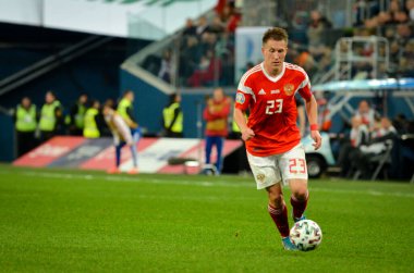 SAINT-PETERSBURG, RUSSIA - November 16, 2019: Sergey Petrov player during UEFA EURO 2020 qualifying match between national team Russia against Belgium national team, Russia