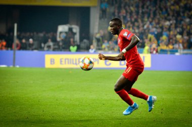 Kyiv, Ukrayna - 14 Ekim 2019: Uefa Euro 2020 ön eleme maçında Ukrayna milli takımı Ukrayna ile Portekiz milli takımı Ukrayna maçı sırasında Bruma oyuncusu