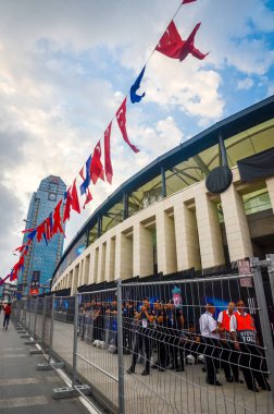 Istanbul, Turkey - August 14, 2019: Football stadium during the UEFA Super Cup Finals match between Liverpool and Chelsea at Vodafone Park in Vodafon Arena, Turkey