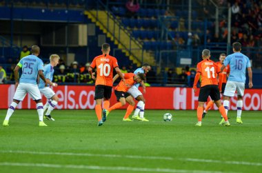 KHARKIV, UKRAINE - September 18, 2019: Football player during the UEFA Champions League match between Shakhtar Donetsk vs Manchester City (England), Ukraine