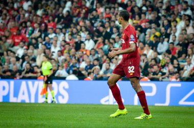 İstanbul, Türkiye - 14 Ağustos 2019: Joel Matip Uefa Süper Kupası Finalleri 'nde Liverpool ile Chelsea arasında Vodafone Park, Vodafone Arena, Türkiye
