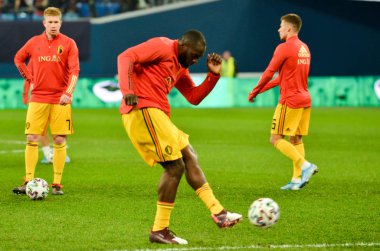 SAINT-PETERSBURG, RUSSIA - November 16, 2019: Romelu Lukaku and Belgium national football team training session during UEFA EURO 2020 qualifying match between Russia against Belgium, Russia