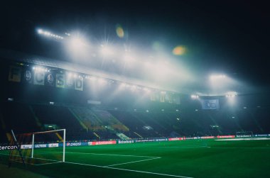 KHARKIV, UKRAINE - December 11, 2019: General view of the stadium close-up during the UEFA Champions League match between Shakhtar vs Atalanta (Italy), Ukraine