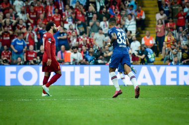 İstanbul, Türkiye - 14 Ağustos 2019: Türkiye 'nin Vodafone Arena kentindeki Vodafone Park' ta Liverpool ile Chelsea arasında oynanan Uefa Süper Kupası Finalleri sırasında Emerson