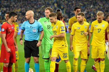 Kyiv, Ukrayna - 14 Ekim 2019: Uefa Euro 2020 ön eleme maçında Ukrayna milli takımı Ukrayna milli takımı Ukrayna ile oynamıştır.