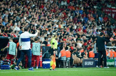 İstanbul, Türkiye - 14 Ağustos 2019: Türkiye 'nin Vodafone Arena kentindeki Vodafone Park' ta Liverpool ile Chelsea arasında oynanan Uefa Süper Kupası Finalleri 'nde teknik direktör Frank Lampard oyuncu