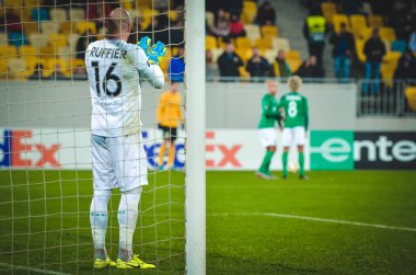 LVIV, UKRAINE - November 07, 2019: Stephane Ruffier player during the UEFA Europa League match between Alexandria (Ukraine) vs AS Saint Etienne (France), Ukraine