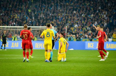 Kyiv, Ukrayna - 14 Ekim 2019: Uefa Euro 2020 ön eleme maçında Ukrayna milli takımı Ukrayna milli takımı Ukrayna ile oynamıştır.