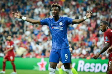 Istanbul, Turkey - August 14, 2019: Tammy Abraham during the UEFA Super Cup Finals match between Liverpool and Chelsea at Vodafone Park in Vodafone Arena, Turkey