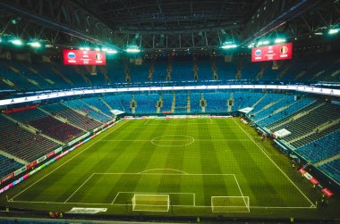 SAINT-PETERSBURG, RUSSIA - November 16, 2019: General view of the Gazprom Arena stadium with inside view during UEFA EURO 2020 qualifying match between national team Russia against Belgium, Russia