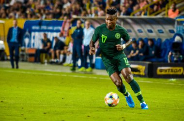DNIPRO, UKRAINE - September 10, 2019: Samuel Kalu player during the friendly match between national team Ukraine against Nigeria national team, Ukraine