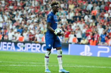 Istanbul, Turkey - August 14, 2019: Tammy Abraham hit penalty during the UEFA Super Cup Finals match between Liverpool and Chelsea at Vodafone Park in Vodafone Arena, Turkey
