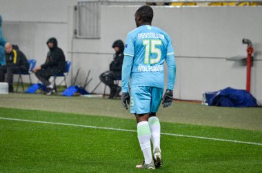 Lviv, Ukrayna - 28 Kasım 2019: Uefa Avrupa Ligi karşılaşmasında Jerome Roussillon oyuncusu Alexandria (Ukrayna) - Wolfsburg (Almanya), Ukrayna