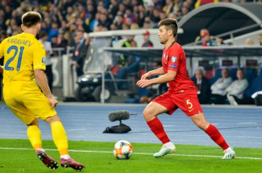 Kyiv, Ukrayna - 14 Ekim 2019: Uefa Euro 2020 ön eleme karşılaşmasında Ukrayna milli takımı Ukrayna ile Ukrayna milli takımı arasındaki Raphael Guerreiro oyuncusu
