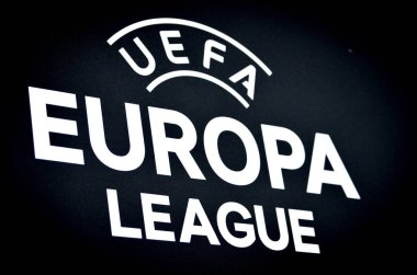 LVIV, UKRAINE - November 07, 2019:   Europa League logo and emblem during the UEFA Europa League match between Alexandria (Ukraine) vs AS Saint Etienne (France), Ukraine