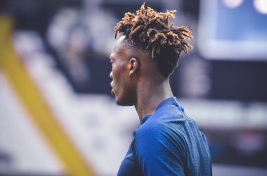 İstanbul, Türkiye - 14 Ağustos 2019: Tammy Abraham ve antrenman oturumu Uefa Süper Kupası Finalleri öncesinde Liverpool ile Chelsea arasında Vodafone Park, Vodafone Arena, Türkiye