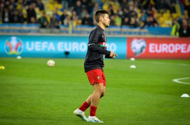 Kyiv, Ukrayna - 14 Ekim 2019: Uefa Euro 2020 ön eleme karşılaşmasında Ukrayna milli takımı Ukrayna ile Ukrayna milli takımı arasındaki Raphael Guerreiro oyuncusu
