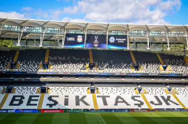 İstanbul, Türkiye - 14 Ağustos 2019: Türkiye 'nin Vodafone Arena kentinde oynanan Uefa Süper Kupası Finalleri öncesinde Vodafone Arenawith stadyumunun genel görünümü