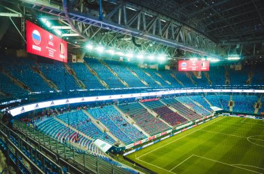 SAINT-PETERSBURG, RUSSIA - November 16, 2019: General view of the Gazprom Arena stadium with inside view during UEFA EURO 2020 qualifying match between national team Russia against Belgium, Russia