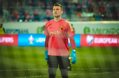 SAINT-PETERSBURG, RUSSIA - November 16, 2019: Simon Mignolet and Belgium national football team training session during UEFA EURO 2020 qualifying match between Russia against Belgium, Russia
